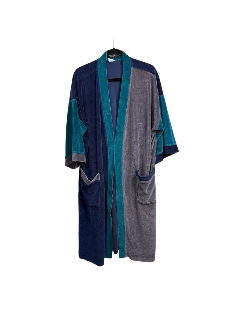 Vintage Christian Dior Monsieur Velour Robe Blue Teal Colorblock